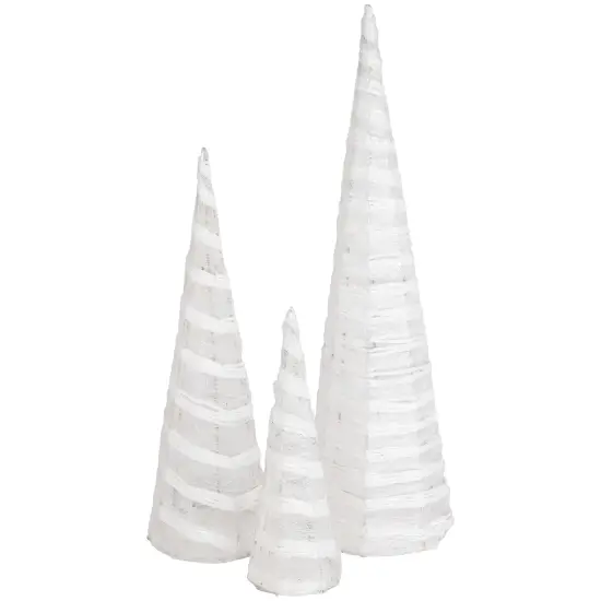 Northlight Glittered Cone Tree Christmas Decoration - 23.5 - White and Silver - Set of 3 {1}