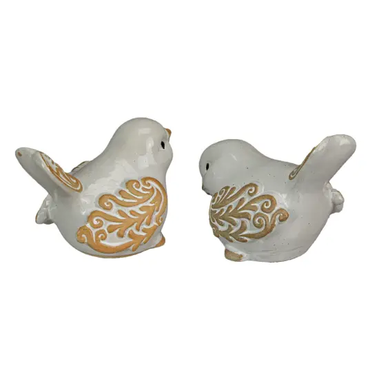 7 Inch Ceramic Bird Figurine Farmhouse Art Home Decor Shelf Sculpture Set of 2 {4}