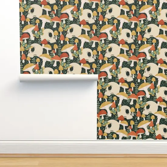 Pre-Pasted Wallpaper 2FT Wide Red Yellow Butterfly Woodland Gothic Skulls Moth Small Scale Custom Pre-pasted Wallpaper by Spoonflower {2}