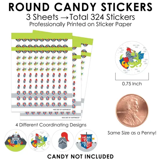 Big Dot of Happiness Calling All Knights and Dragons - Medieval Party or Birthday Party Small Round Candy Stickers - Party Favor Labels - 324 Count {4}