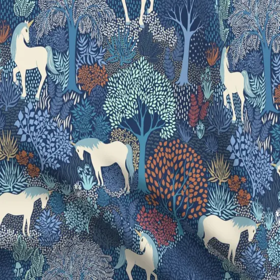 Various Fabrics by the Yard or Fat Quarter Unicorn Magic Woodland Fairy Tale Blue Cream Large Scale Fantasy Custom Printed Fabric by Spoonflower {5}