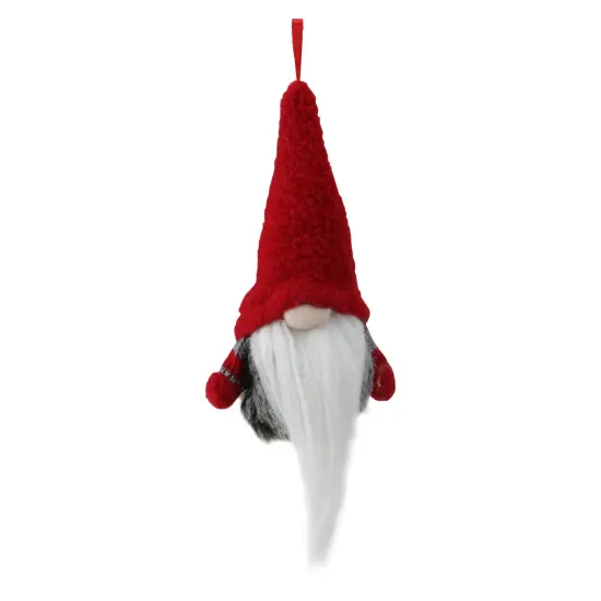 Northlight Striped Faux Fur Santa Gnome with Plush Hat Christmas Ornament- 6&rdquo; - Red and Gray {1}