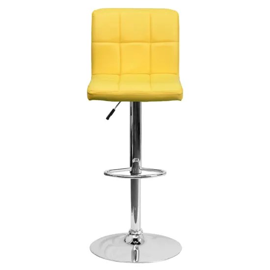 Emma and Oliver Quilted Vinyl Swivel Adjustable Height Barstool with Chrome Base Yellow {3}