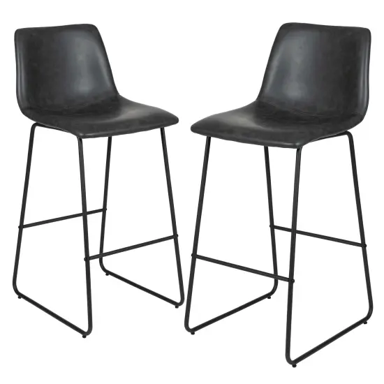Merrick Lane 30 inch Faux Bar Height Bucket Seat Stools, Set of 2 Gray {1}