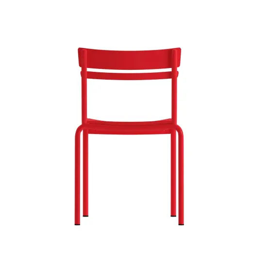 Emma and Oliver Rennes Armless Powder Coated Steel Stacking Dining Chair with 2 Slat Back for Indoor-Outdoor Use Red {4}