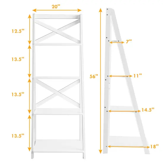 MDF 4-Tier Free Standing Ladder Shelf Bookcase with Space-Saving Design White {4}
