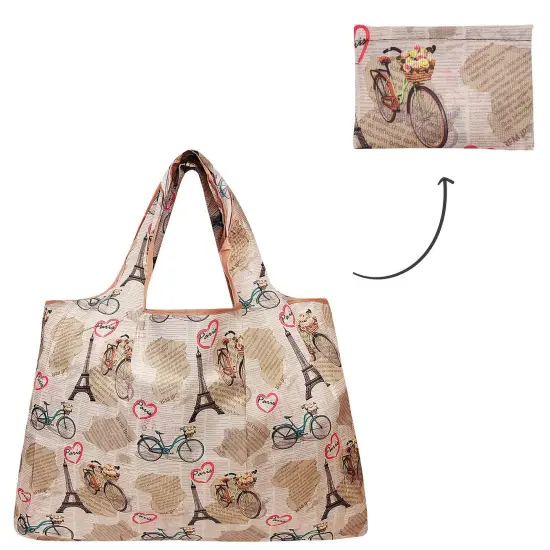 Wrapables Large Foldable Tote Nylon Reusable Grocery Bag Paris {3}