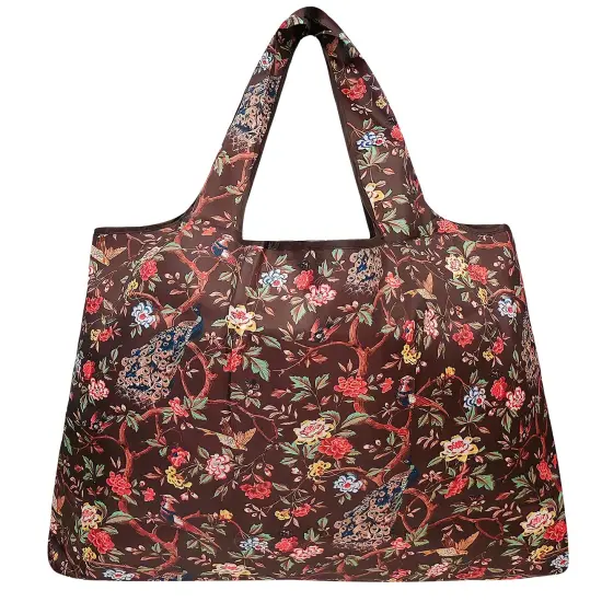 Wrapables Large Foldable Tote Nylon Reusable Grocery Bags Peacocks & Peonies {2}
