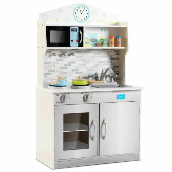 Kids Wooden Pretend Kitchen Cooking Playset Ideal Gift for Birthdays or Any Special Occasion Beige {2}