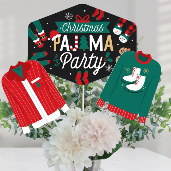 Big Dot of Happiness Christmas Pajamas - Holiday Plaid PJ Party Centerpiece Sticks - Table Toppers - Set of 15 {1}