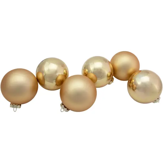 Northlight 2-Finish Glass Ball Christmas Ornament Set - 3.25" (80mm) - Gold - 6ct {4}
