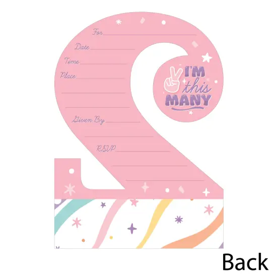 Big Dot of Happiness Two Cool - Girl - Shaped Fill-In Invitations - Pastel 2nd Birthday Party Invitation Cards with Envelopes - Set of 12 {6}