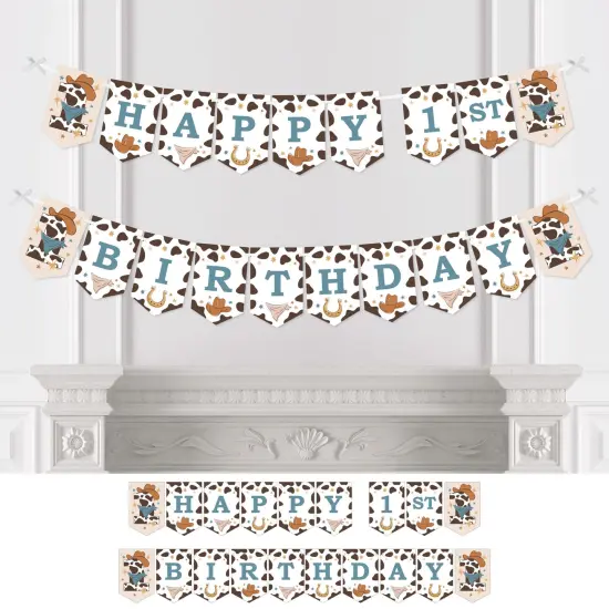Big Dot of Happiness My First Rodeo - Little Cowboy 1st Birthday Party Bunting Banner - Party Decorations - Happy 1st Birthday {1}