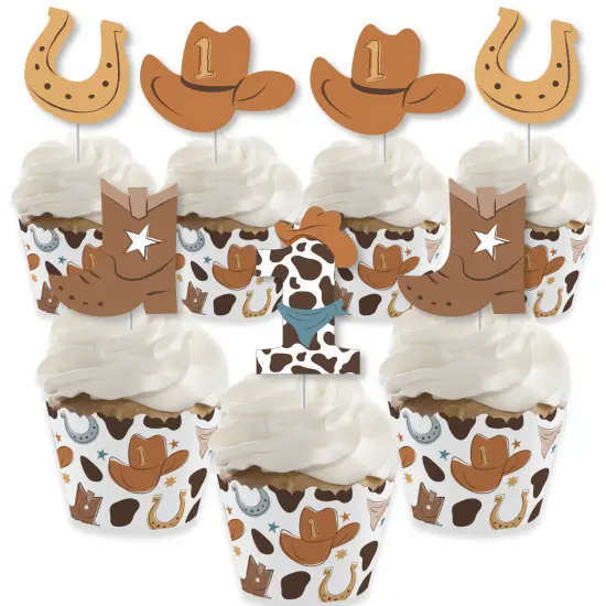 Big Dot of Happiness My First Rodeo - Cupcake Decoration - Little Cowboy 1st Birthday Party Cupcake Wrappers and Treat Picks Kit - Set of 24 {1}