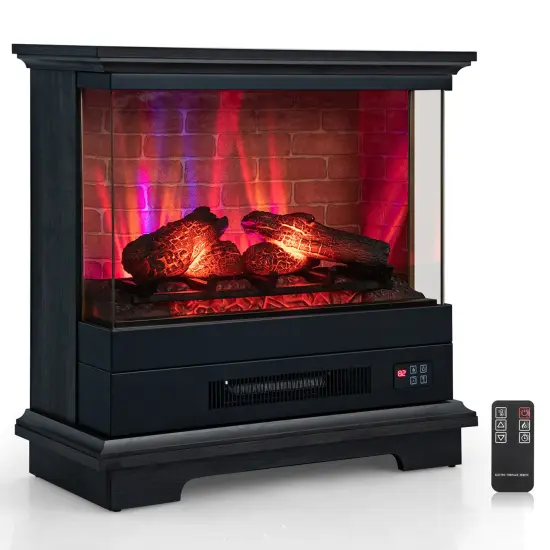 Costway 27'' Electric Fireplace Heater Freestanding 1400W Remote Control Timing Function Brown/Black/White {8}