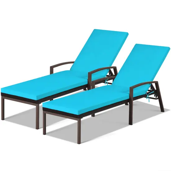 Costway 2PCS Patio Rattan Lounge Chair Chaise Recliner Back Adjustable Cushion {2}