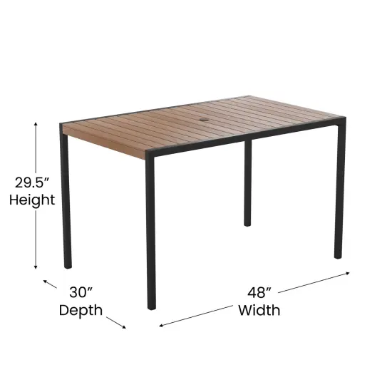 Merrick Lane Outdoor Dining Table with Faux Teak Poly Slat Top and Powder Coated Steel Frame {5}