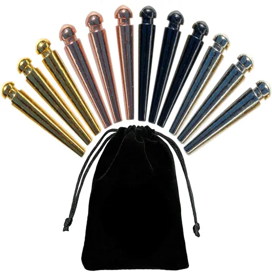 WE Games Tapered Easy Grip Cribbage Pegs w/ Velvet Pouch - Set of 12 (Brass, Chrome, Black, Copper) {1}