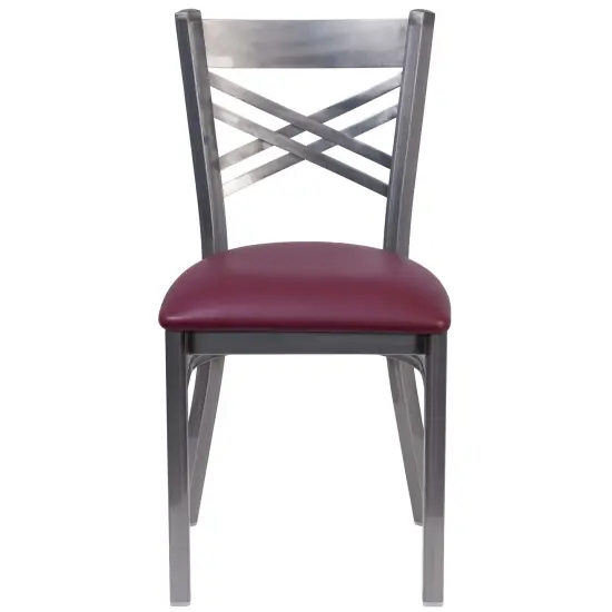 Emma and Oliver Clear Coated "X" Back Metal Restaurant Dining Chair BurgVYL/ClearCoated {2}