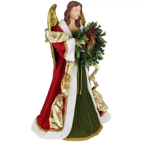 Northlight Commercial Size Angel Christmas Tree Topper with Wreath - 3' - Red and Green - Unlit {5}