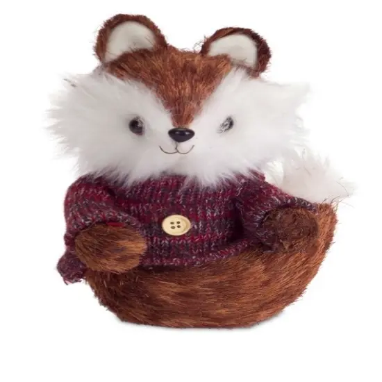Diva At Home 9" Brown and White Mr. Fox Wearing Knit Sweater Christmas Decoration {1}
