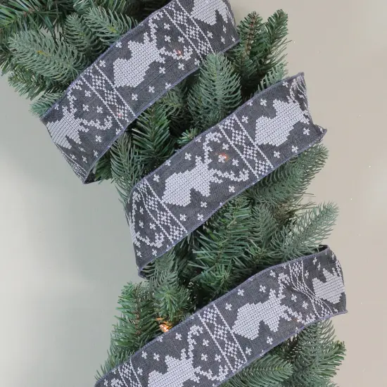 Northlight Gray and White Nordic Reindeer Christmas Wired Craft Ribbon 2.5" x 16 Yards {3}