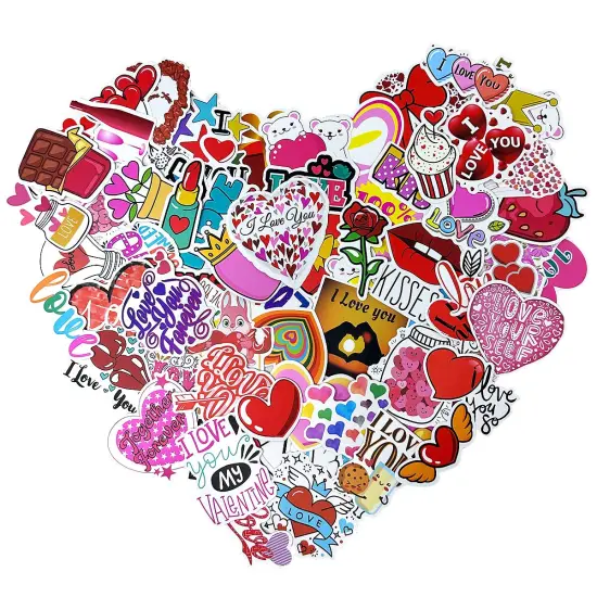 Wrapables Waterproof Vinyl Stickers for Water Bottles, Laptop, Phones, Skateboards, Decals for Teens, 100pcs Valentine Hearts {1}