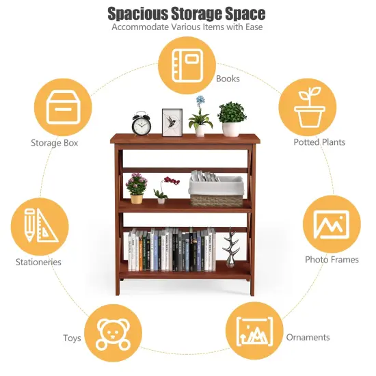 3-Tier Multi-Functional Storage Shelf Units Wooden Open Bookcase and Bookshelf Natural {5}