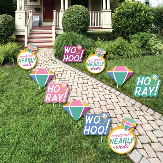 Big Dot of Happiness Just Engaged - Colorful - Diamond Ring Lawn Decorations - Outdoor Engagement Party Yard Decorations - 10 Piece {1}