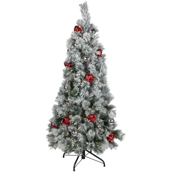 Northlight Pre-Lit Snowy Bristle Pine Artificial Christmas Tree - 4.5' - Clear Lights Green {3}