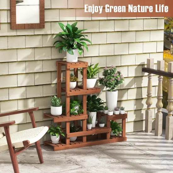 Costway Multi-layer Wood Plant Stand Flower Shelf Rack with High Low Structure {4}
