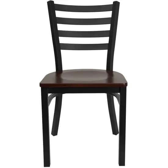 Emma and Oliver 2 Pack Ladder Back Metal Restaurant Chair Mahogany/BlackMetal {2}