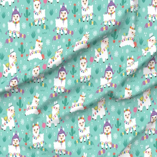 Various Fabrics by the Yard or Fat Quarter Kawaii Llamas Whimsical Colorful Cute Baby Aqua Teal Custom Printed Fabric by Spoonflower {6}