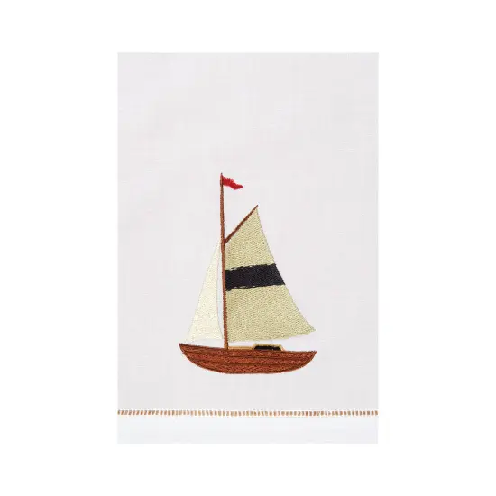 Sailboat Embroidered Hemstitch Kitchen Towel {1}