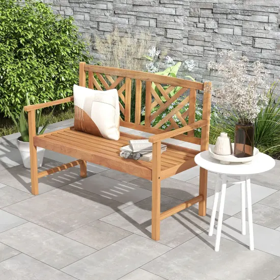 Costway Patio Acacia Wood 2-Person Slatted Bench Outdoor Loveseat Chair Garden Natural {4}