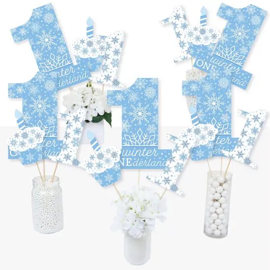 Big Dot of Happiness Blue Snowflakes 1st Birthday - Boy Winter ONEderland Party Centerpiece Sticks - Table Toppers - Set of 15 {3}