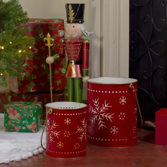 Northlight Set of 2 Red and Gold Metal Snowflake Candle Lanterns Christmas Decoration {3}