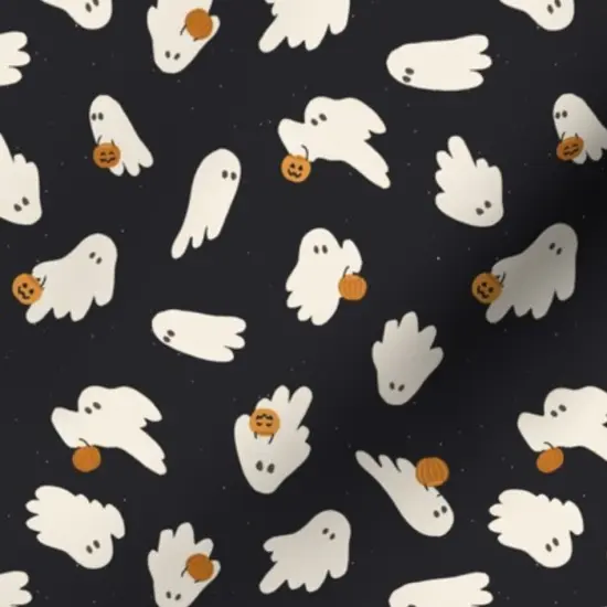 Various Fabrics by the Yard or Fat Quarter Little Ghost Trick Or Treat Small Scale Charcoal Black Pumpkins Custom Printed Fabric by Spoonflower {7}