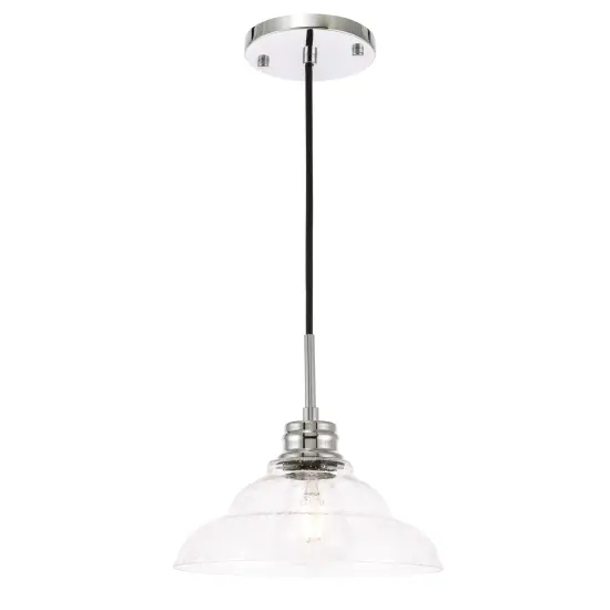 Gil 1 light Chrome and Clear seeded glass pendant {6}