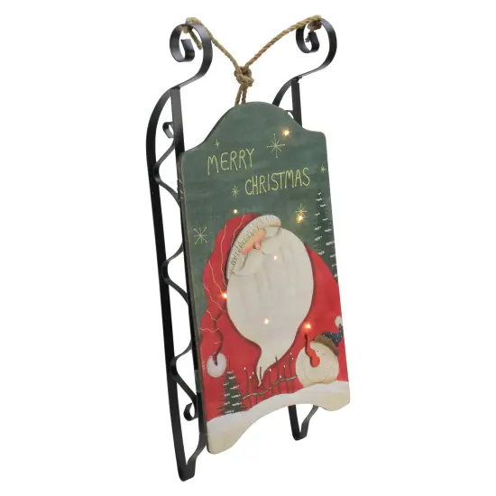 Northlight LED Lighted Hanging Wooden and Metal Santa Claus Decorative Christmas Sleigh - 19.5" White {1}