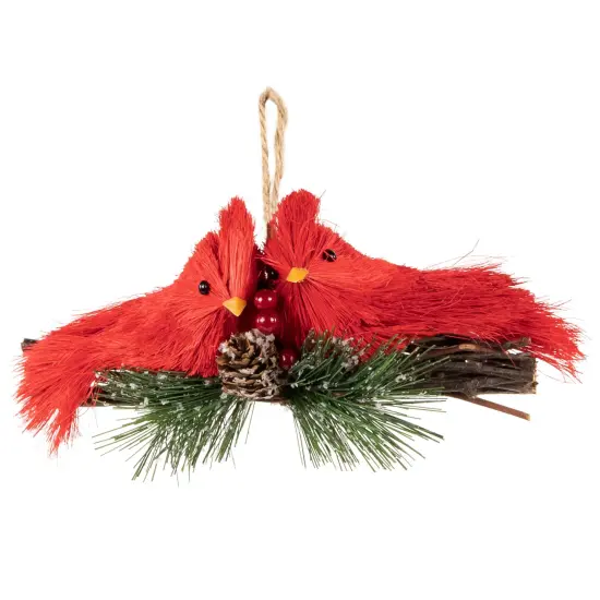 Northlight 8" Double Cardinal and Pine Needle Branch Hanging Christmas Ornament Red {3}