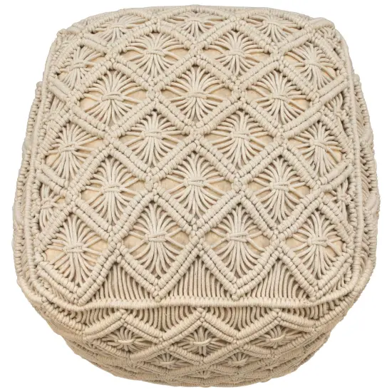 Northlight 18" Beige Handmade Macrame Natural Cotton Square Pouf Ottoman Ivory {7}