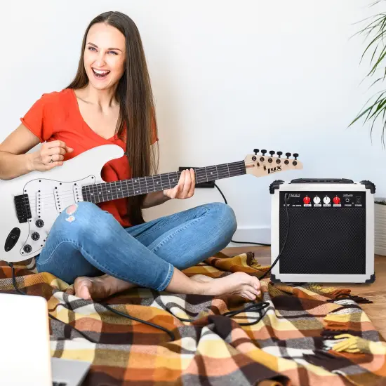 LyxPro Electric Guitar Amp, 20w Portable Mini Amplifier White {5}
