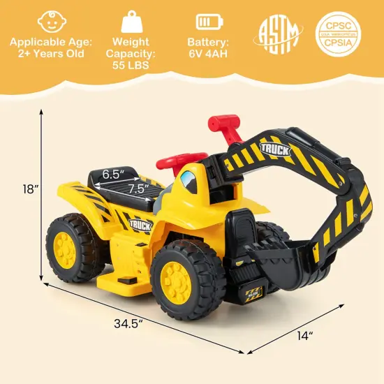 Costway 6V Electric Kids Ride On Excavator Pretend Play Toy Tractor w/ Basketball Hoop {3}