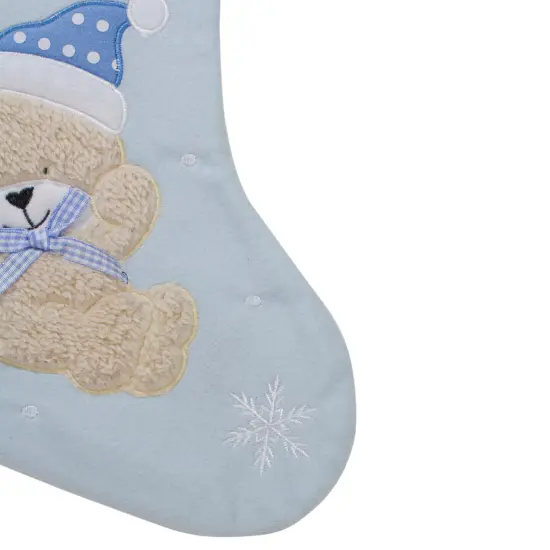 Northlight Baby's 1st Christmas Embroidered Teddy Bear Stocking - 19" - Blue and White {5}