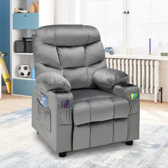 Kids Recliner Chair with Cup Holders Suitable for Children's Room, Living Room and Bedroom Light Grey {6}