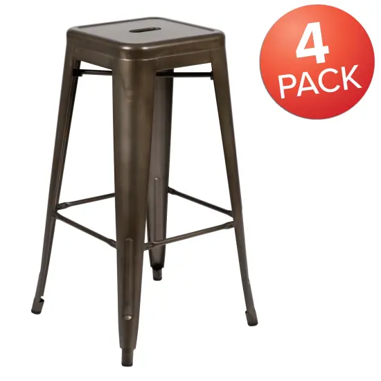 Emma and Oliver 4 Pack 30" High Metal Indoor Bar Stool - Stackable Stool Gun Metal {4}