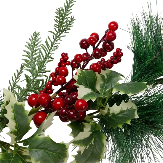 Northlight 5' x 5" Holly, Berries and Pine Sprigs Artificial Christmas Garland - Unlit Red {4}