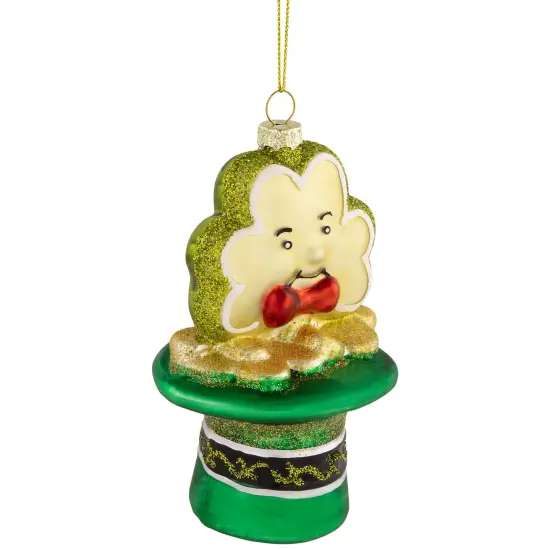 Northlight 4.75" Shamrock and Leprechaun Hat Glass Christmas Ornament Green {4}