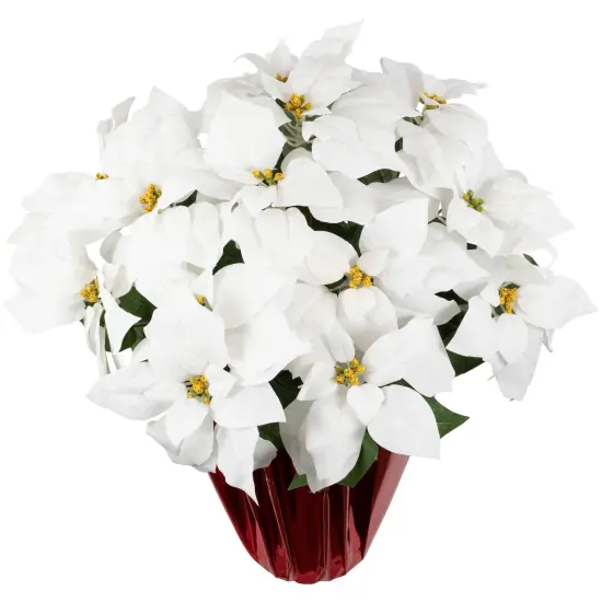 Northlight Artificial Christmas Poinsettia in Wrapped Base - 26" - White {5}